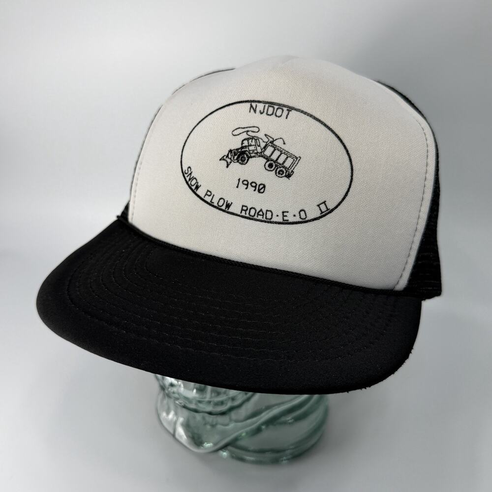 Vtg 1990 NJ Dot Snow Plow Trucker Hat New Jersey Transportation Black White